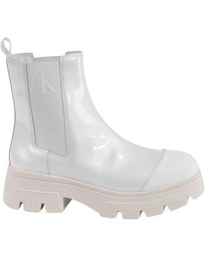 Calvin Klein Weiße Leder Stiefeletten - Grau