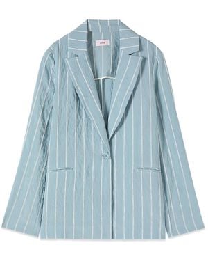 Oltre Unstrukturierter Blazer Im Nadelstreifen-Crinkle-Look - Blau