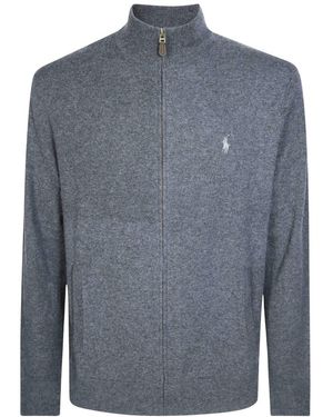 Polo Ralph Lauren Truien & Vesten ,Grijs ,Wol Full-Zip Jumper - Blauw