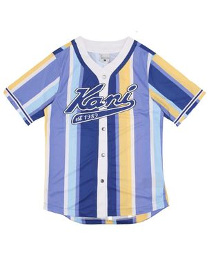 Karlkani Gestreiftes Baseballshirt/Lila/Gelb - Blau