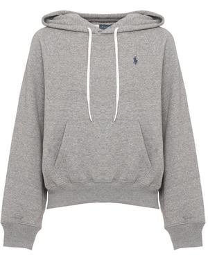 Ralph Lauren Hoodies & Sweatvesten ,Grijs ,Katoen Shrunken Fit Fleece Hoodie