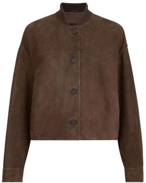 Brunello Cucinelli Jassen ,Bruin ,Suède Couture Suede Outerwear Jacket With Monili