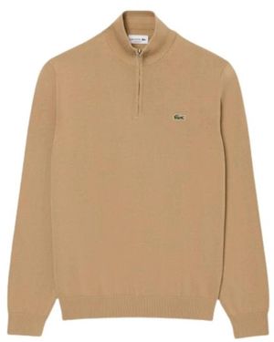 Lacoste Zipped High Neck Cotton Sweater - Naturel