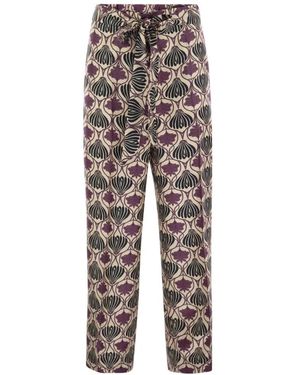 Max Mara Broeken ,Veelkleurig ,Timec Silk Twill Broeken - Grijs