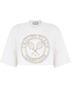 Philipp Plein Tops ,Wit ,Katoen Cropped T-Shirt Tennis Club