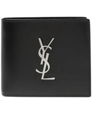Saint Laurent Accessoires ,Zwart ,Leer Logo Bi Fold Wallet