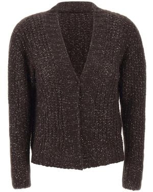 Kaos Truien & Vesten ,Bruin ,Pailletten Open-Knit Cardigan - Zwart