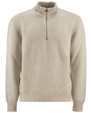 Kiton Kaschmir-Pullover Mit Halbem Reißverschluss Und Stehkragen - Natur