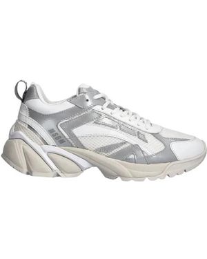 MSGM Schoenen ,Grijs ,Leer Panelled Sneakers - Wit