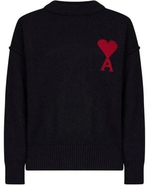 Ami Paris De Coeur Wool Sweater - Zwart