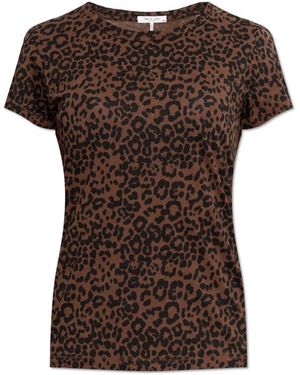 Rag & Bone Tops ,Bruin ,Katoen T-Shirt Van Katoen Met Luipaardprint