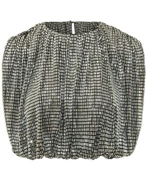 Self-Portrait Rhinestone Drape Top - Schwarz