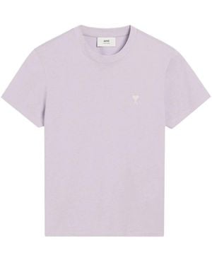 Ami Paris Tops ,Roze ,Katoen Korte Mouw Ronde Hals T-Shirt Lila - Paars