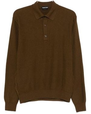Tom Ford Langarm Strickpoloshirt - Grün
