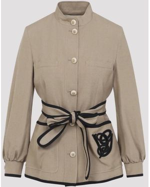 Valentino Caban Embroidered Logo Vg Jacket - Naturel