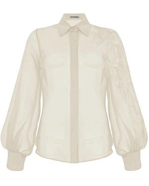 D.exterior Overhemden ,Satijn Tulle Shirt Met Applicaties Van Kant - Wit