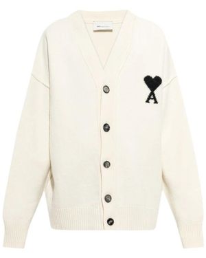 Ami Paris Truien & Vesten ,Wit ,Wol Ami De Coeur Intarsia-Knit Cardigan