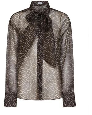 Brunello Cucinelli Overhemden ,Bruin ,Dapple Polka Dot Zijde Blouse