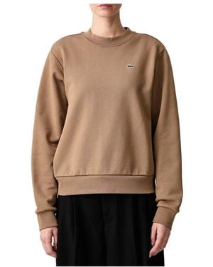 Lacoste Hoodies & Sweatvesten ,Bruin ,Katoen Sweatshirt Met Ronde Hals Van Fleece Met Relaxte Pasvorm