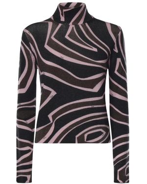 PUCCI Truien & Vesten ,Roze ,Wol Labirinto Print High-Neck Wollen Trui - Zwart