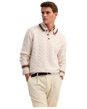 Bugatti Tops ,Wol Poloshirt Met Kabelsteek - Naturel