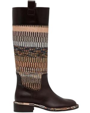 Missoni Schoenen ,Bruin ,Leer Clo Hoge Laarzen