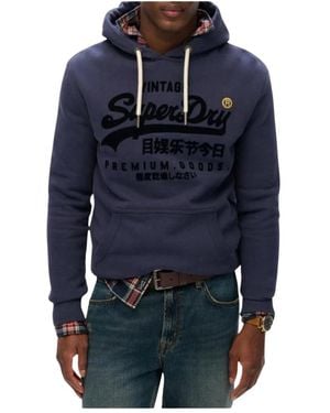 Superdry Blauer Bedruckter Kapuzenpullover Mit Taschen
