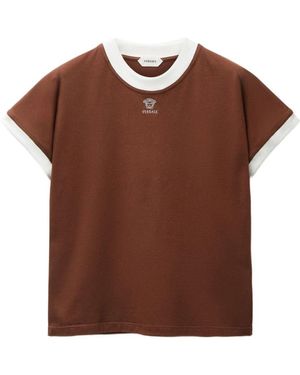 Versace Slim T-Shirt Van Stretchkatoen Met Geborduurd Logo - Bruin