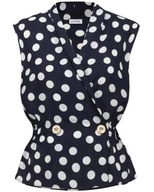 Joseph Ribkoff Overhemden ,Blauw ,Polka Dot V-Neck Top