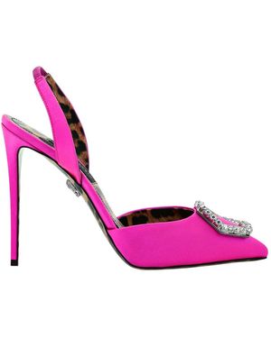 Philipp Plein Schoenen ,Roze ,Satijn Satijnen Decollete Slingback Hi-Hakken Kristallen Zeshoek