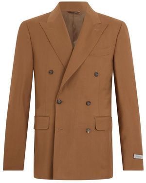 Canali Jassen ,Bruin ,Wol Dubbelrijige Wollen Jas