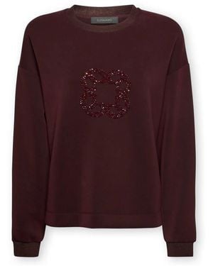 Elena Miro Hoodies & Sweatvesten ,Rood ,Polyester Sweatshirt Met Monogram Borduurwerk - Paars