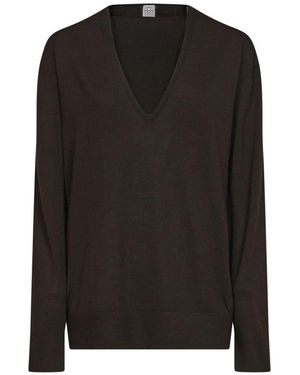 TOTEME Truien & Vesten ,Bruin ,Kasjmier Maglia Scollo V - Zwart