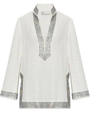 Tory Burch Verzierte Leinen-Tunika - Weiß