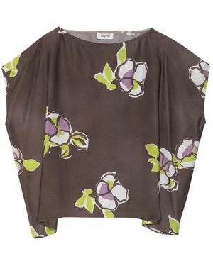 Ottod'Ame Boxy Blouse Met Bloemenprint - Bruin