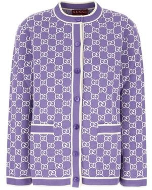 Gucci Gg Feine Baumwoll-Jacquard-Strickjacke - Lila