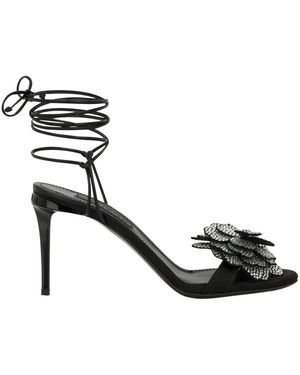 Philipp Plein Schoenen ,Zwart ,Leer Lace-Up High Heels Sandalen Strass Flower 9