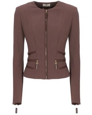 Elisabetta Franchi Bordeaux Jack Met Ronde Halslijn - Bruin