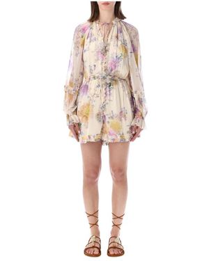 Zimmermann Jumpsuits & Playsuits ,Veelkleurig ,Luna Ruffle Playsuit - Naturel