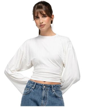 GUAJA. Overhemden ,Wit ,Linnen Bianca Linnen Blouse Met Verstelbare Riem