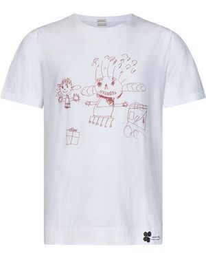 Massimo Alba Weißes t-shirt mit rundhalsausschnitt und rotem druck