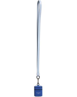 Dolce & Gabbana Accessoires ,Blauw ,Leer Calf Leather Logo Flip Holder Strap Air Pods Case
