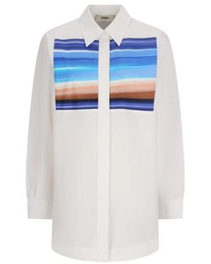 Fendi Overhemden ,Wit ,Katoen Camicia Popeline Strip - Blauw