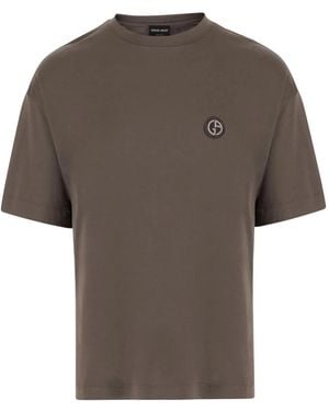 Giorgio Armani T-Shirt Van Katoenmix Met Logo - Bruin