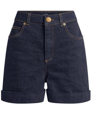 Balmain Korte Broeken ,Blauw ,Denim Denim Shorts