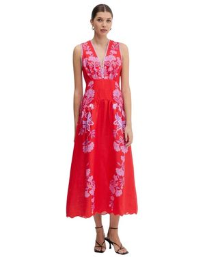 FARM Rio Porcelain Garden Mouwloze Gebloemde Midi Jurk - Rood