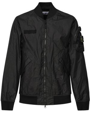 Stone Island Zwarte Jassen Met Geribbelde Kraag