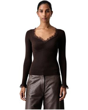 Twinset Truien & Vesten ,Bruin ,Polyester V-Hals Trui - Zwart