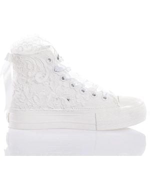 MIMANERA Weiße Spitzen Schleifen Plateau Sneakers