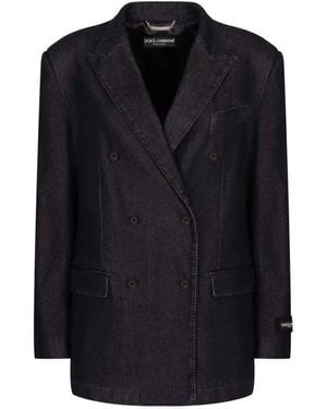 Dolce & Gabbana Jassen ,Zwart ,Denim Dubbele-Knoop Denim Blazer - Blauw